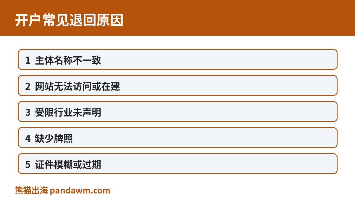 开户常见退回原因清单