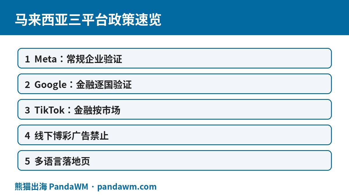 马来西亚三平台政策速览表