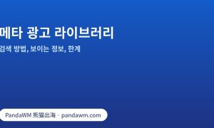 메타 광고 라이브러리 검색 화면: 국가, 광고 카테고리, 키워드 필터