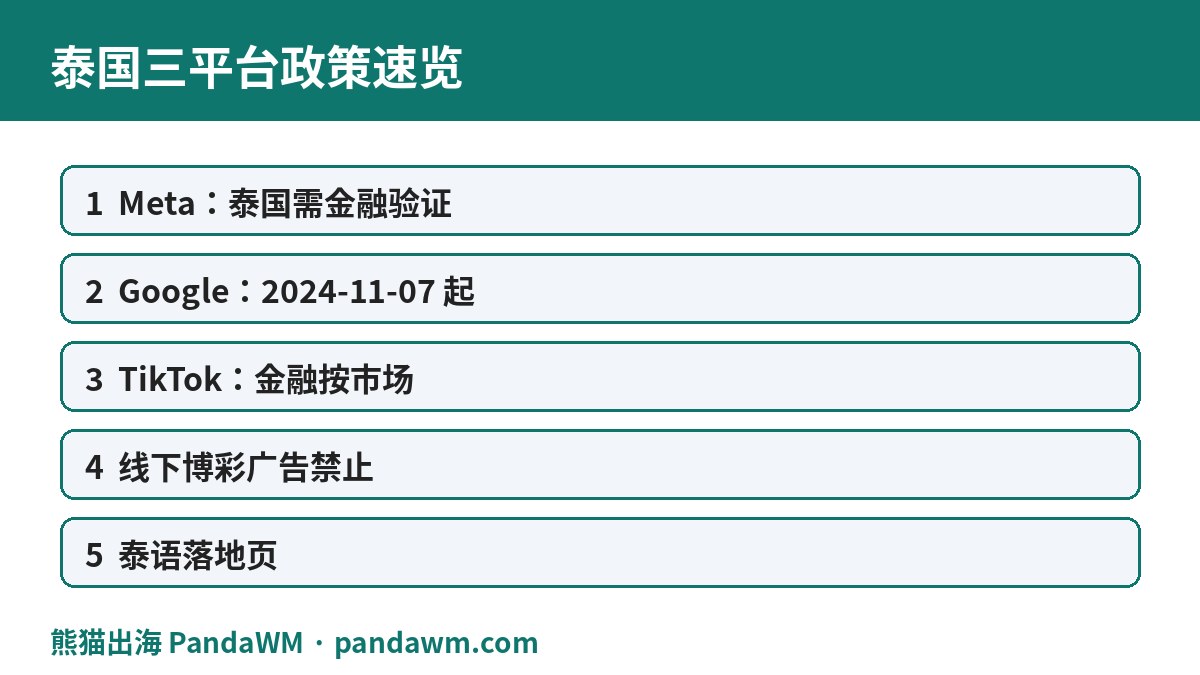 泰国三平台政策速览表