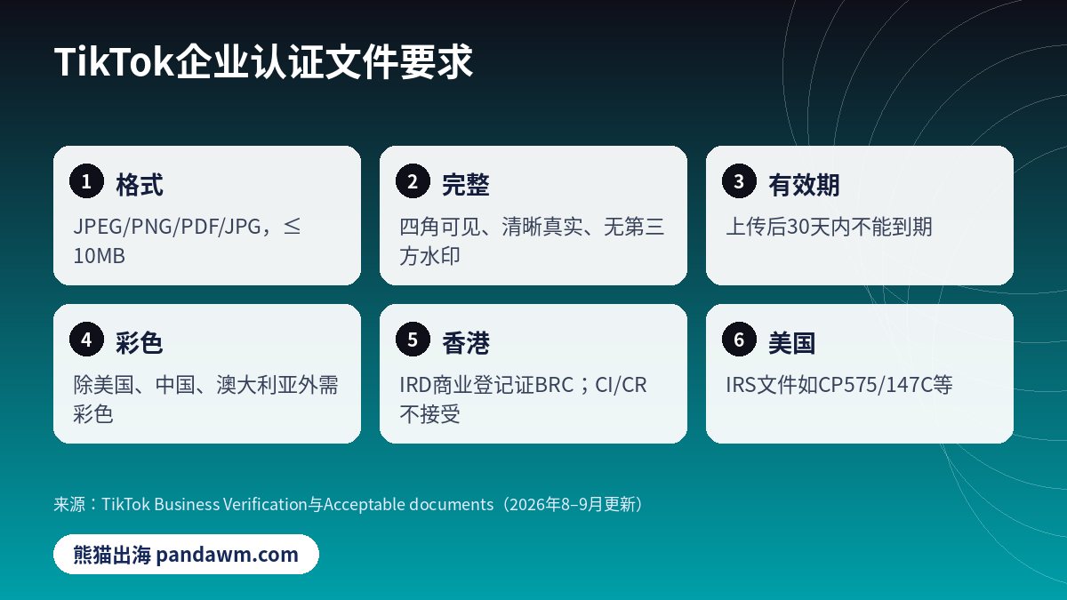 TikTok企业认证 可接受文件要求